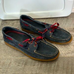 Sperry Navy Blue Flats with Red Accents